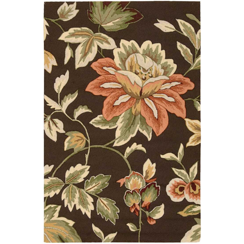 Nourison Home Fantasy FA11 Multicolor Indoor Rectangle Area Rug - Hand Hooked Low Pile Floral Rug with Brown Background