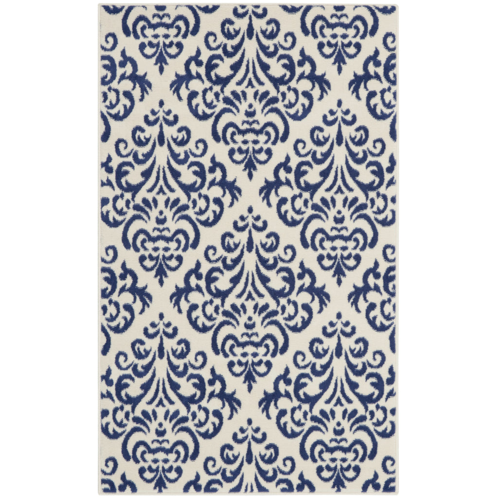 Nourison Home Grafix GRF06 Blue Rectangle Indoor Area Rug - Power Loomed Medium Pile Rug with Damask Pattern