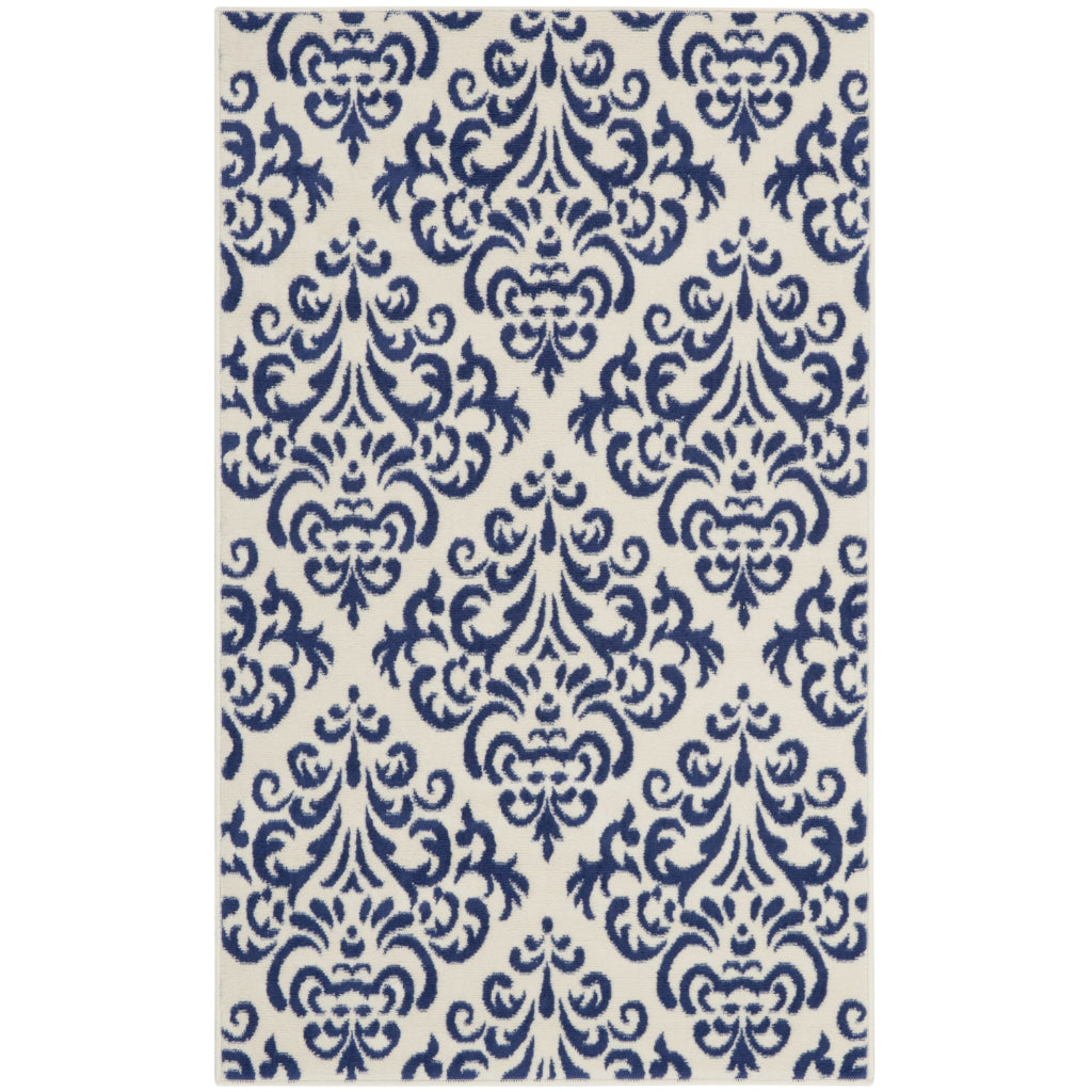 Nourison Home Grafix GRF06 Blue Rectangle Indoor Area Rug - Power Loomed Medium Pile Rug with Damask Pattern-