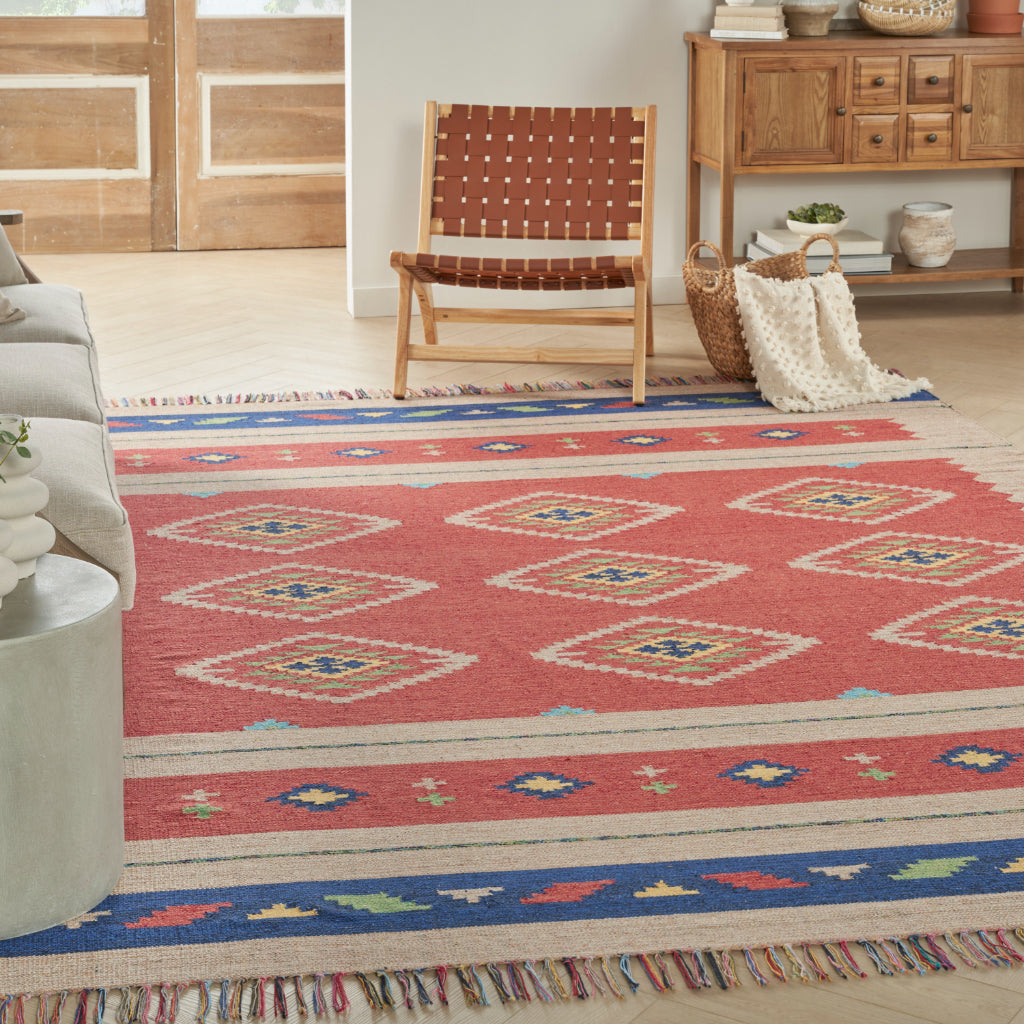 Nourison Home Baja BAJ02 Handmade Multicolor Rectangle Area Rug - Reversible Indoor Southwestern Rug with Red & Beige Background-