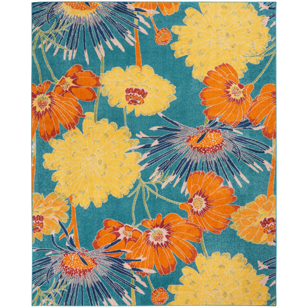 Nourison Home Allur ALR06 Multicolor Rectangle Area Rug - Power Loomed Indoor Low Pile Floral Rug with Blue Background-