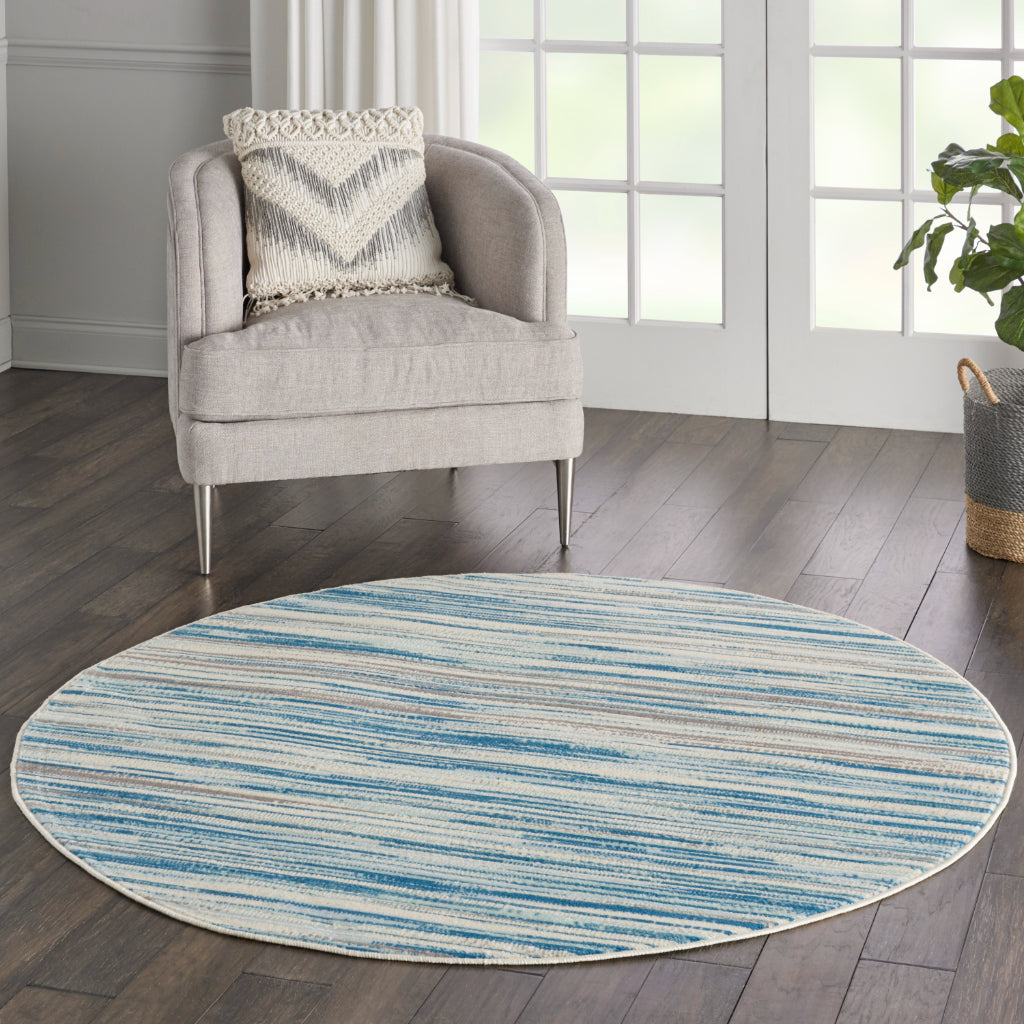 Nourison Home Jubilant JUB04 Two-Color Round Indoor Area Rug - Modern Style Medium Pile Rug with Blue-Gray Striped Pattern-