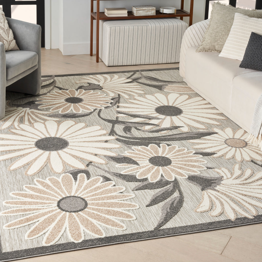 Nourison Home Aloha ALH33 Machine Made Multicolor Rectangle Area Rug - Stain Resistant Indoor &amp; Outdoor Low Pile Rug with Beige Floral Design