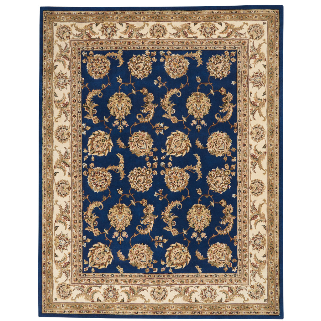 Nourison Home Nourison 2000 Multicolor 2022 Indoor Rectangle Area Rug - Elegant Wool & Silk Floral Rug with Blue Background-