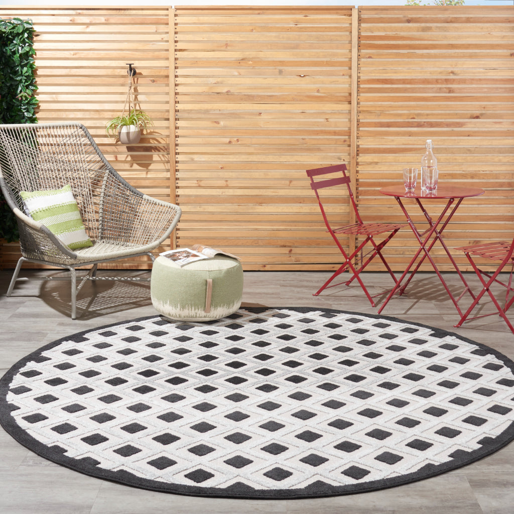 Nourison Home Aloha ALH26 Multicolor Round Area Rug - Stain Resistant Indoor / Outdoor Rug with Black & Gray Geometric Design-