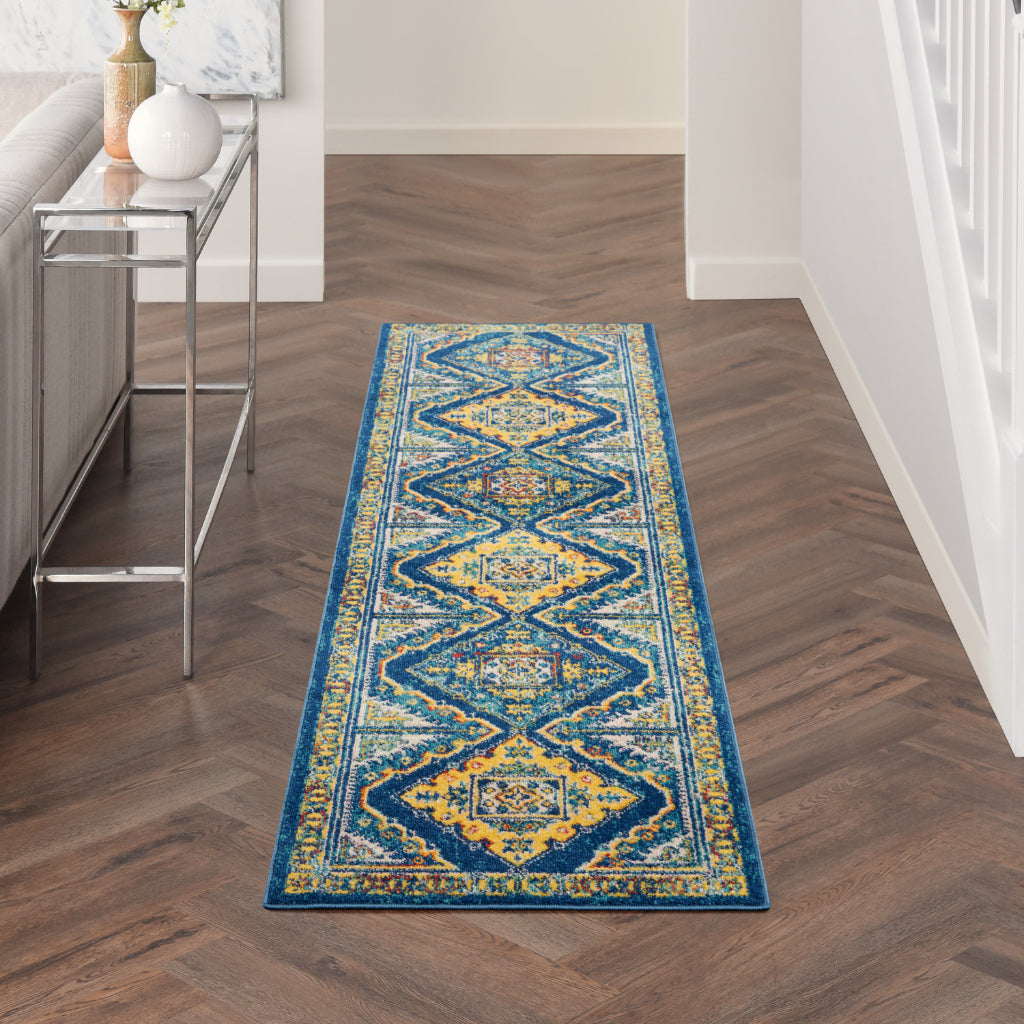 Nourison Home Allur ALR02 Power Loomed Multicolor Runner - Indoor Runner with Blue Tribal Pattern-