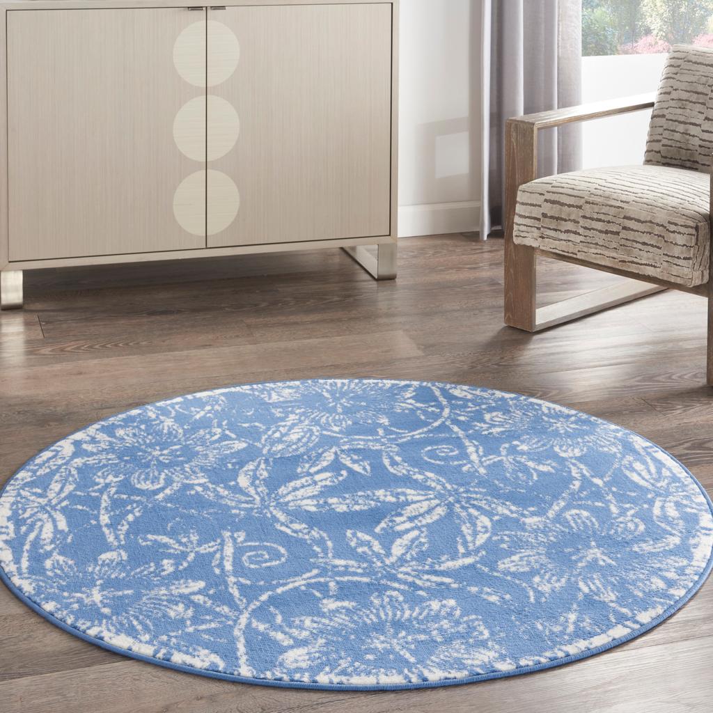Nourison Home Whimsicle WHS05 Blue Indoor Round Area Rug - Farmhouse Power Loomed Machine Made Low Pile