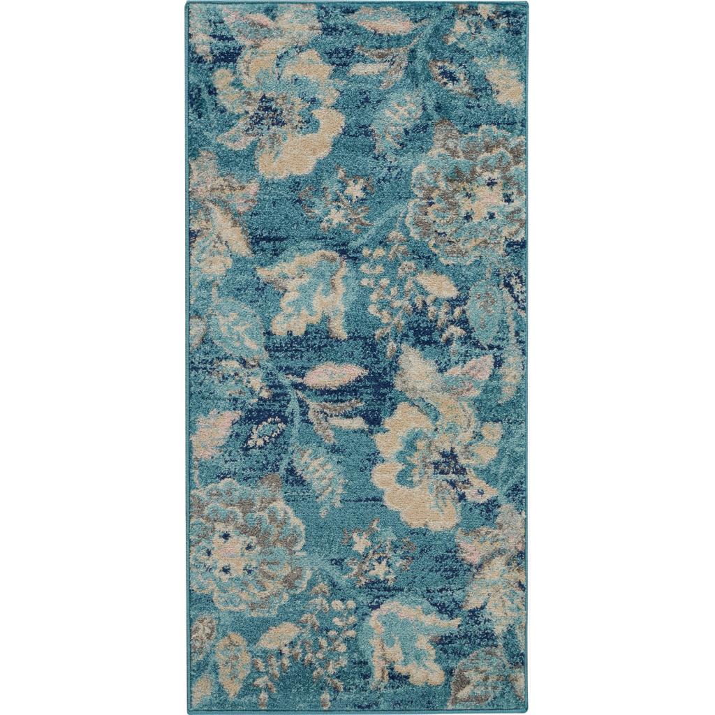Nourison Home Tranquil TRA02 Turquoise Indoor Rectangle Area Rug - Vintage Power Loomed Machine Made Medium Pile