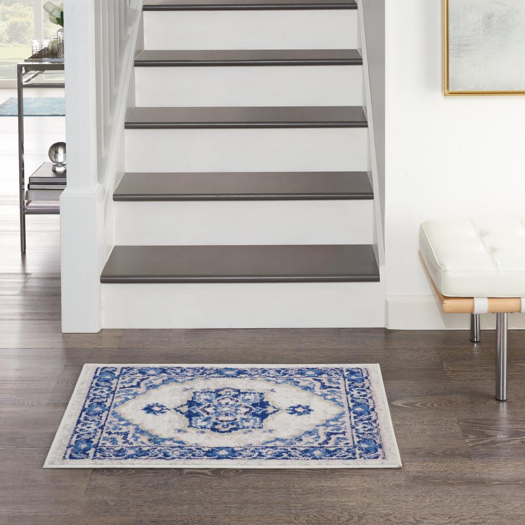 Nourison Home Whimsicle WHS03 Ivory Blue Indoor Rectangle Area Rug - Farmhouse Power Loomed Machine Made Low Pile