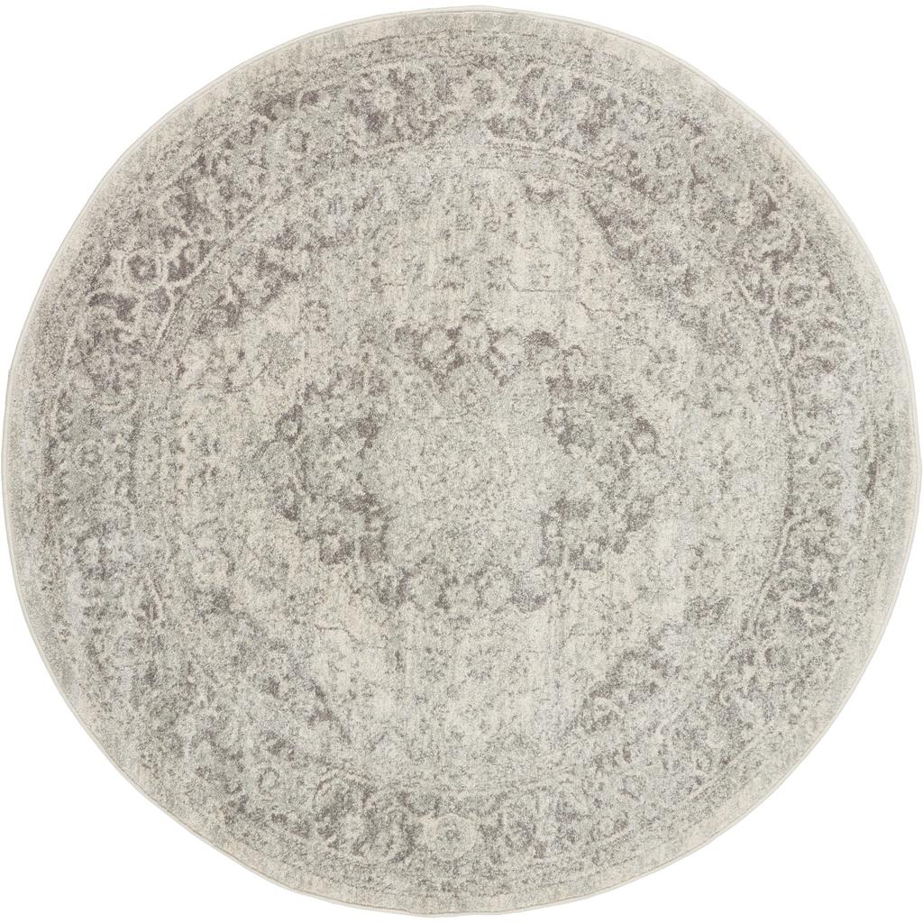 Nourison Home Tranquil TRA05 Grey and White Ivory/Grey Indoor Round Area Rug - Vintage Power Loomed Machine Made Medium Pile