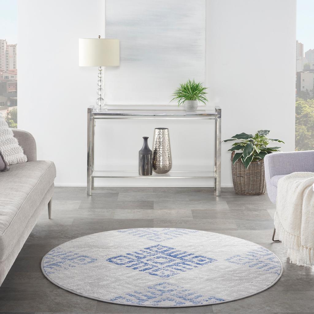 Nourison Home Whimsicle WHS18 Grey Blue Indoor Round Area Rug - Bohemian Power Loomed Machine Made Low Pile