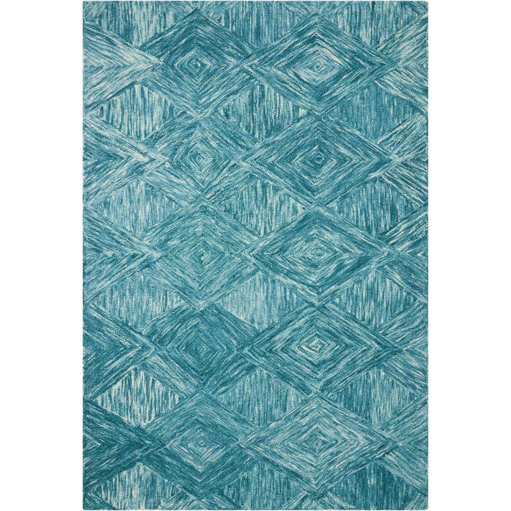 Nourison Home Linked LNK01 Aqua Blue Rectangle Indoor Area Rug - Hand Tufted Rug Made of 100% Wool