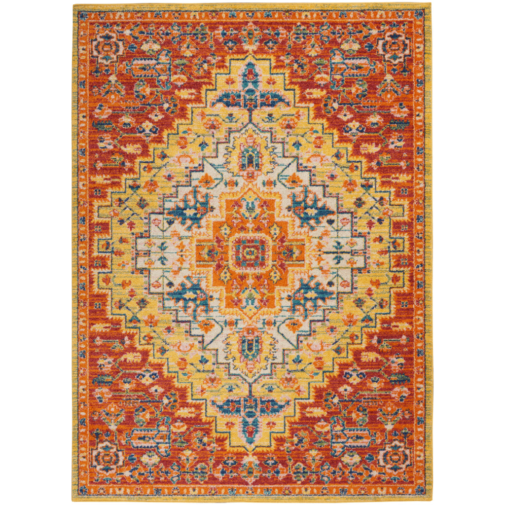 Nourison Home Allur ALR04 Power Loomed Multicolor Rectangle Area Rug - Indoor Floral Rug with Red Background-