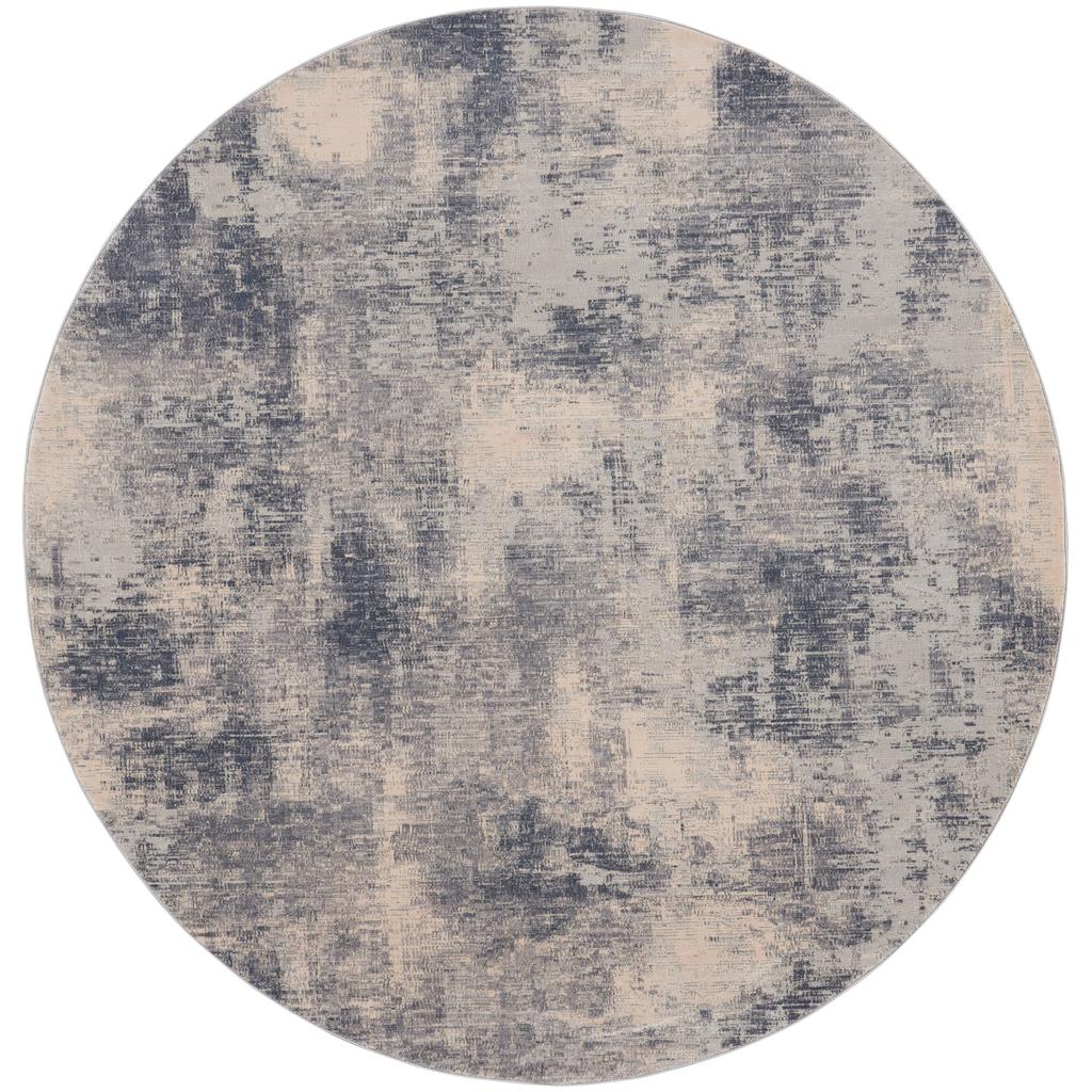 Nourison Home Rustic Textures RUS02 Slate Blue and Ivory Blue Ivory Indoor Round Area Rug - Modern Power Loomed Machine Made Medium Pile