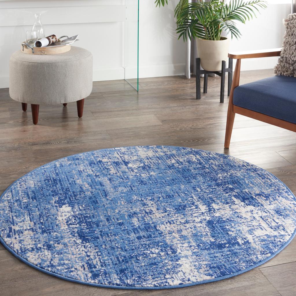 Nourison Home Whimsicle WHS08 Blue Ivory Indoor Round Area Rug - Modern Power Loomed Machine Made Low Pile