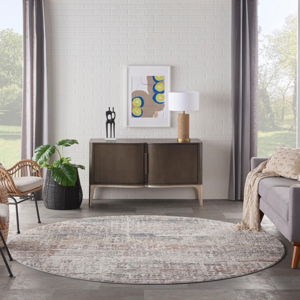 Nourison Home Rustic Textures RUS14 Light Grey Multicolor Light Grey Multi Indoor Round Area Rug - Modern Power Loomed Machine Made Medium Pile