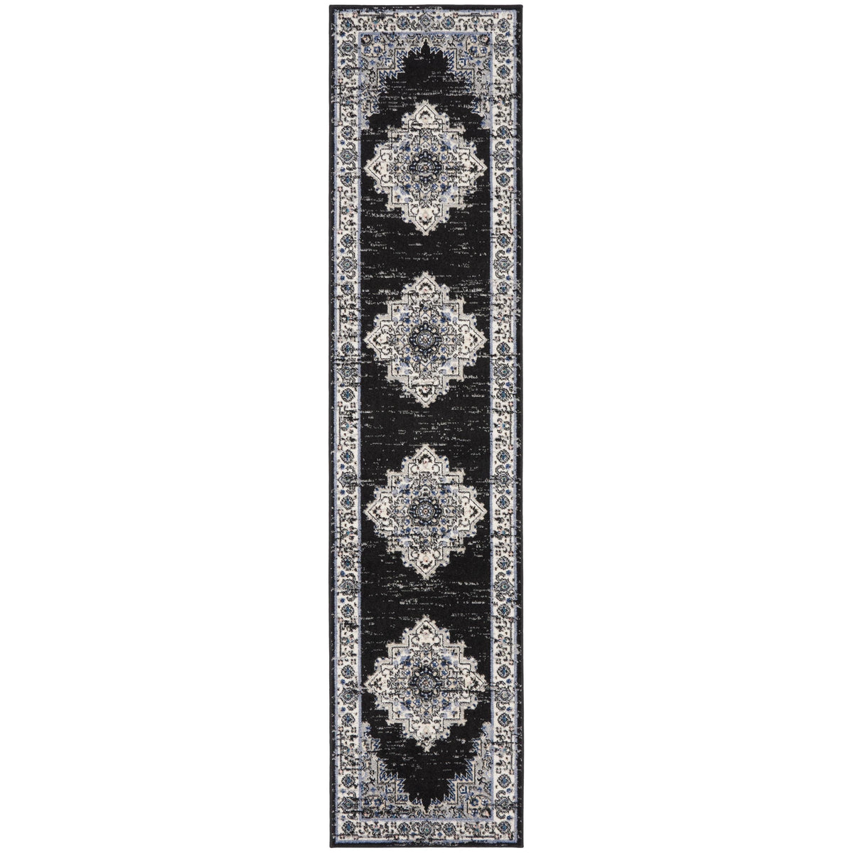 Nourison Home Passion PSN03 Black Ivory Indoor Runner - Vintage Power Loomed Machine Made Medium Pile