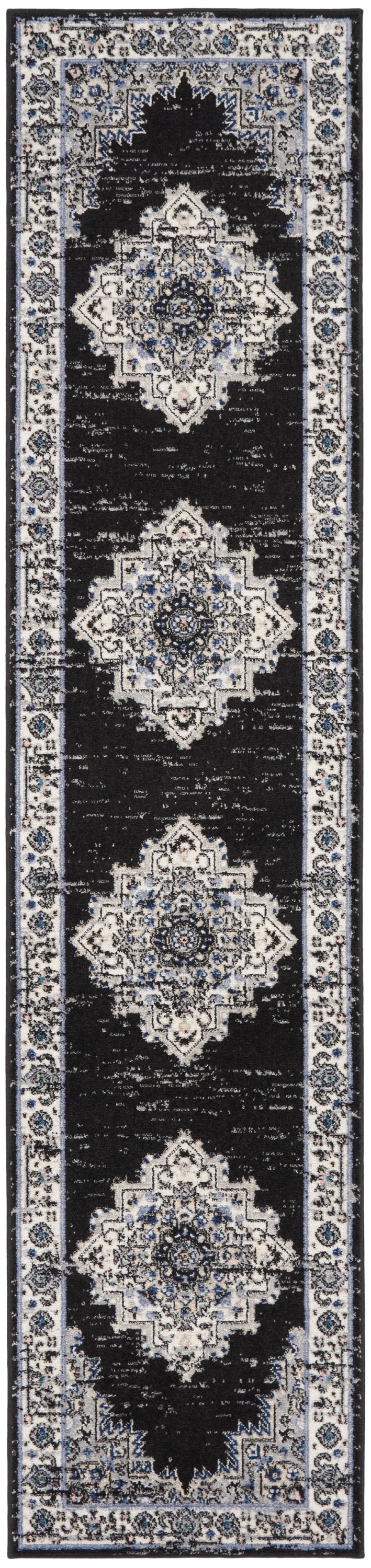Nourison Home Passion PSN03 Black Ivory Indoor Runner - Vintage Power Loomed Machine Made Medium Pile