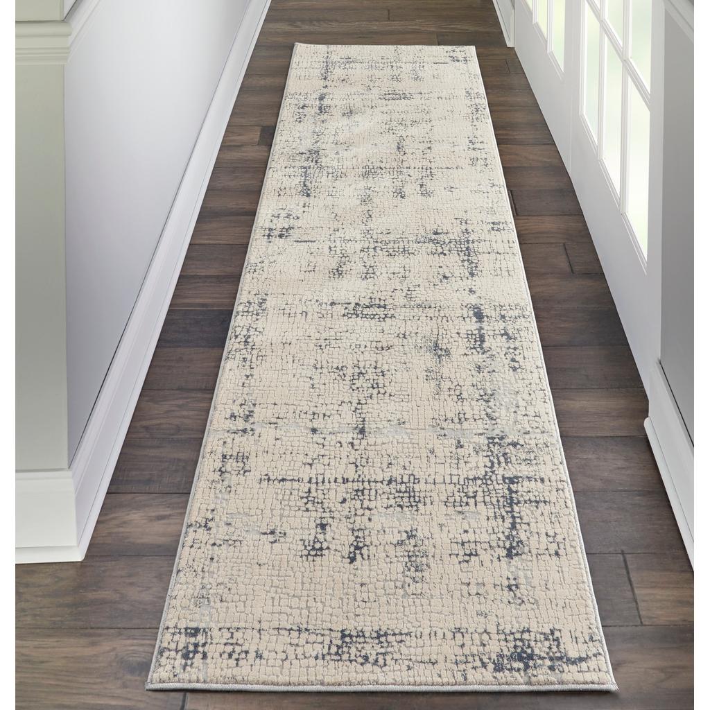 Nourison Home Rustic Textures RUS06 Ivory Blue Ivory/Blue Indoor Runner - Modern Power Loomed Machine Made Medium Pile