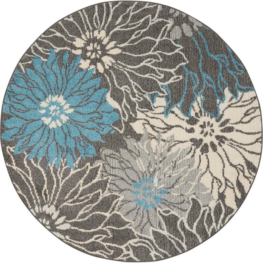 Nourison Home Passion PSN17 Charcoal Blue Indoor Round Area Rug - Contemporary Power Loomed Machine Made Medium Pile
