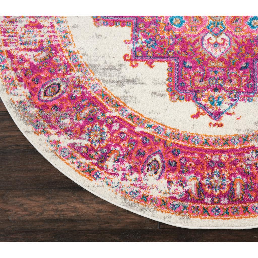 Nourison Home Passion PSN03 Pink and White Ivory/Fuchsia Indoor Round Area Rug - Bohemian Power Loomed Machine Made Medium Pile