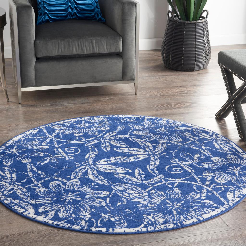 Nourison Home Whimsicle WHS05 Navy Indoor Round Area Rug - Farmhouse Power Loomed Machine Made Low Pile