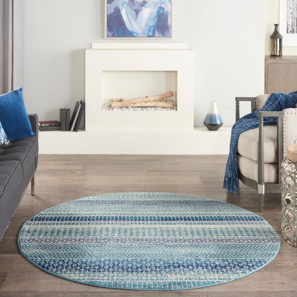 Nourison Home Passion PSN26 Navy Blue Indoor Round Area Rug - Bohemian Power Loomed Machine Made Medium Pile