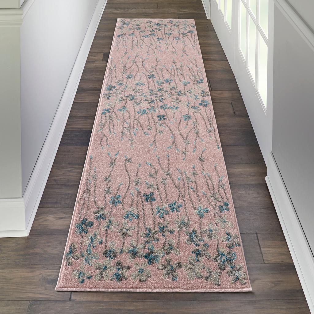 Nourison Home Tranquil TRA04 Pink Indoor Runner - Contemporary Power Loomed Machine Made Medium Pile