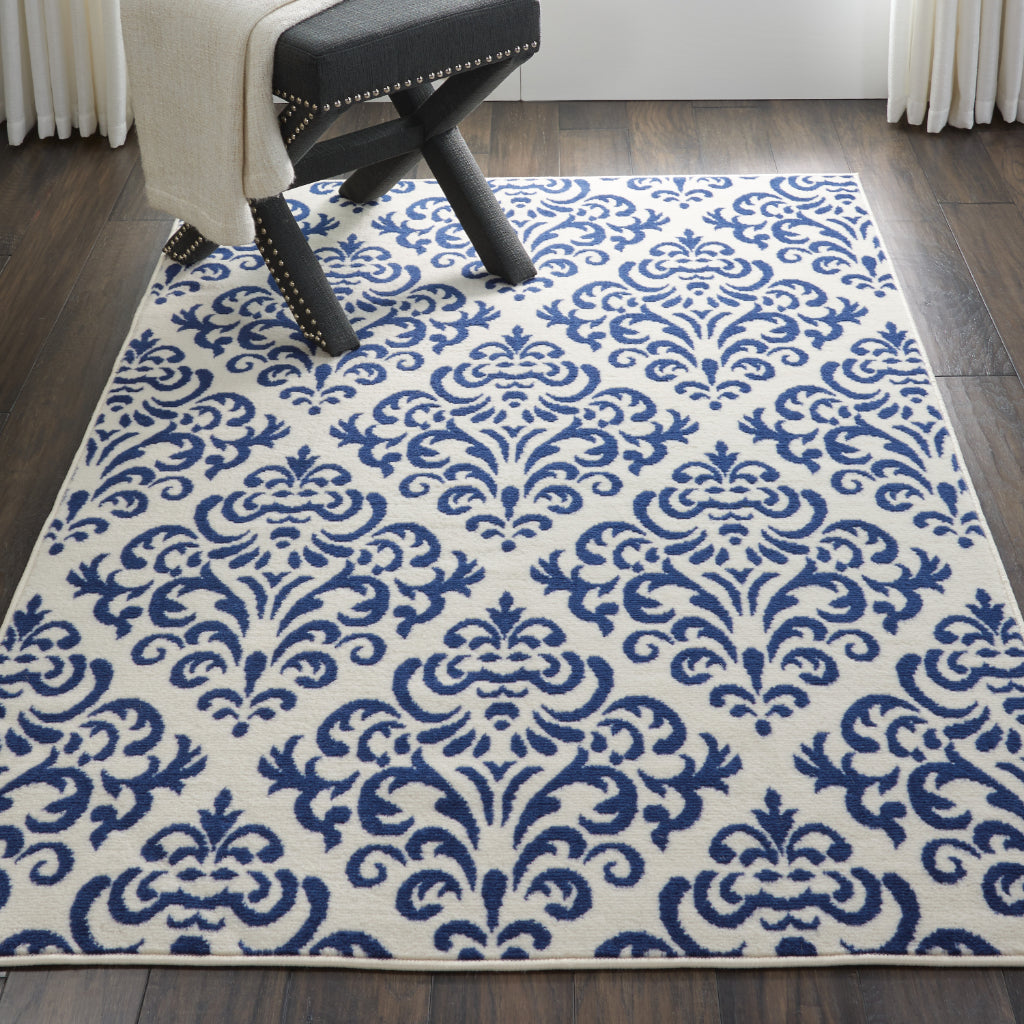 Nourison Home Grafix GRF06 Blue Rectangle Indoor Area Rug - Power Loomed Medium Pile Rug with Damask Pattern