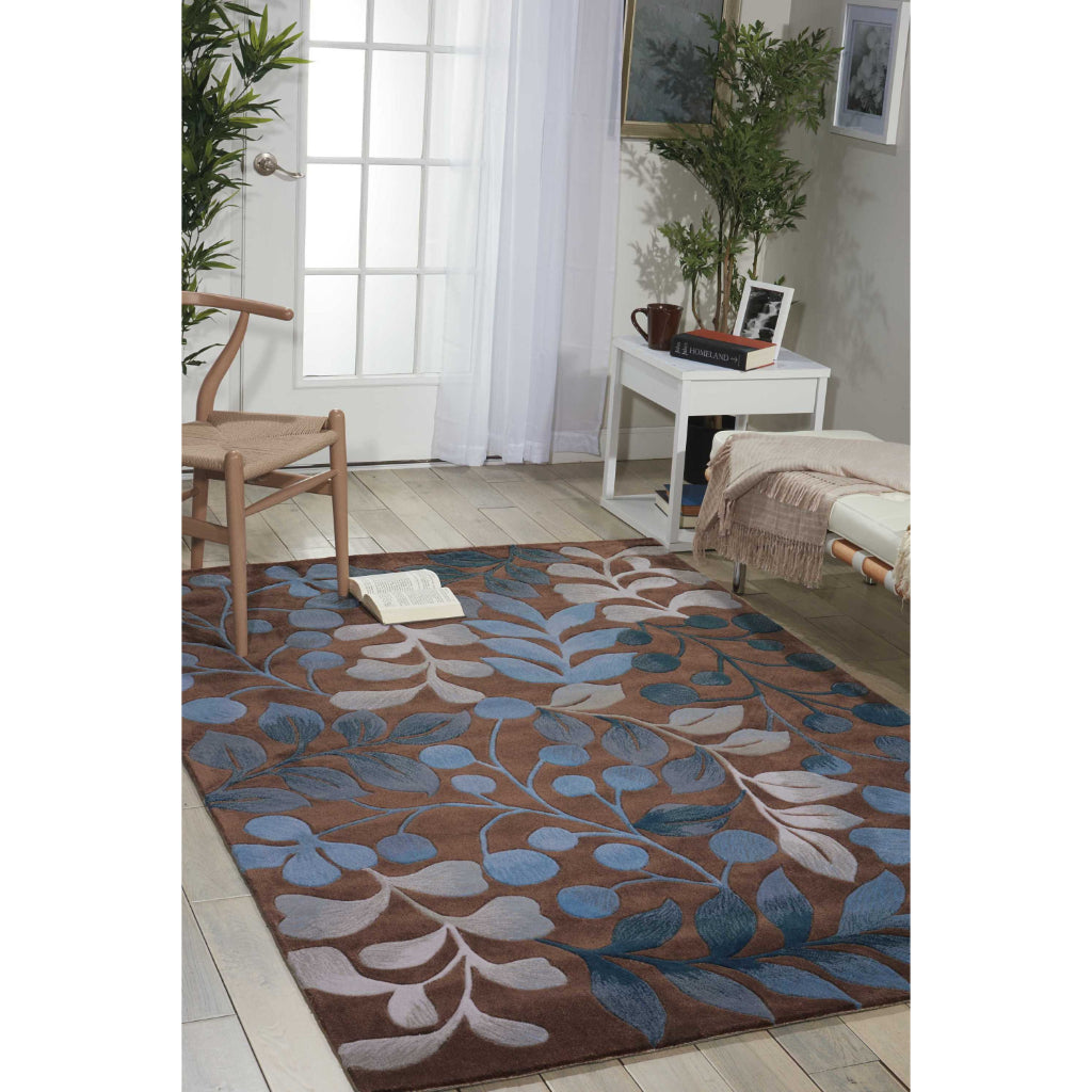Nourison Home Contour CON02 Multicolor Indoor Rectangle Area Rug - Tufted Medium Pile Living Room Rug with Blue & Gray Leaf Design-