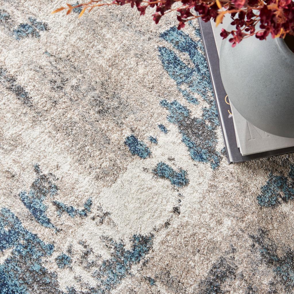 Nourison Home American Manor AMR04 Ivory Blue Indoor Rectangle Area Rug - Modern Power Loomed Machine Made Medium Pile