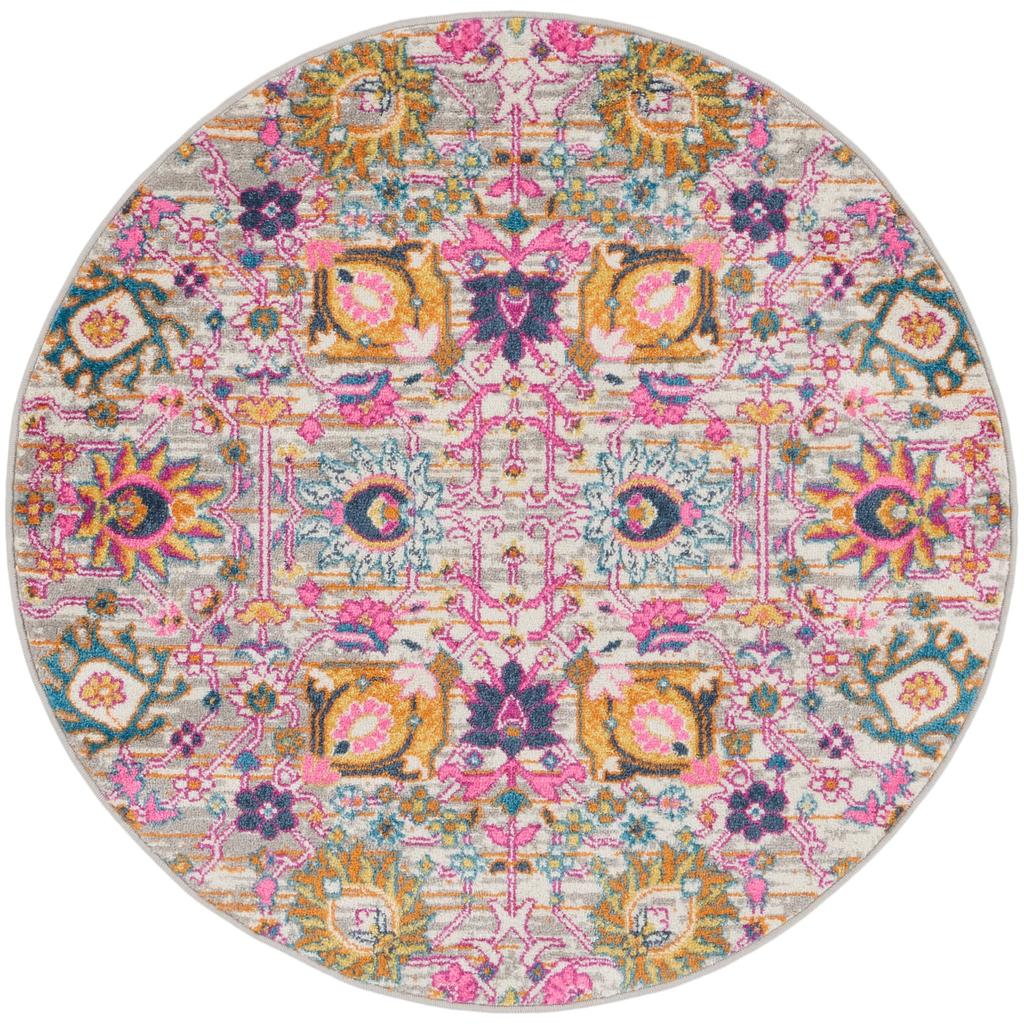 Nourison Home Passion PSN01 Pink and Grey Silver Indoor Round Area Rug - Bohemian Power Loomed Machine Made Medium Pile