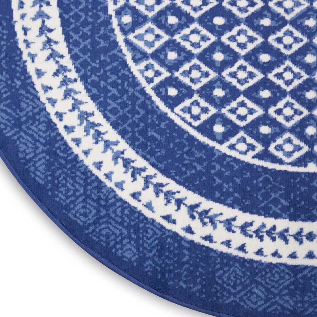 Nourison Home Whimsicle WHS13 Navy Indoor Round Area Rug - Farmhouse Power Loomed Machine Made Low Pile
