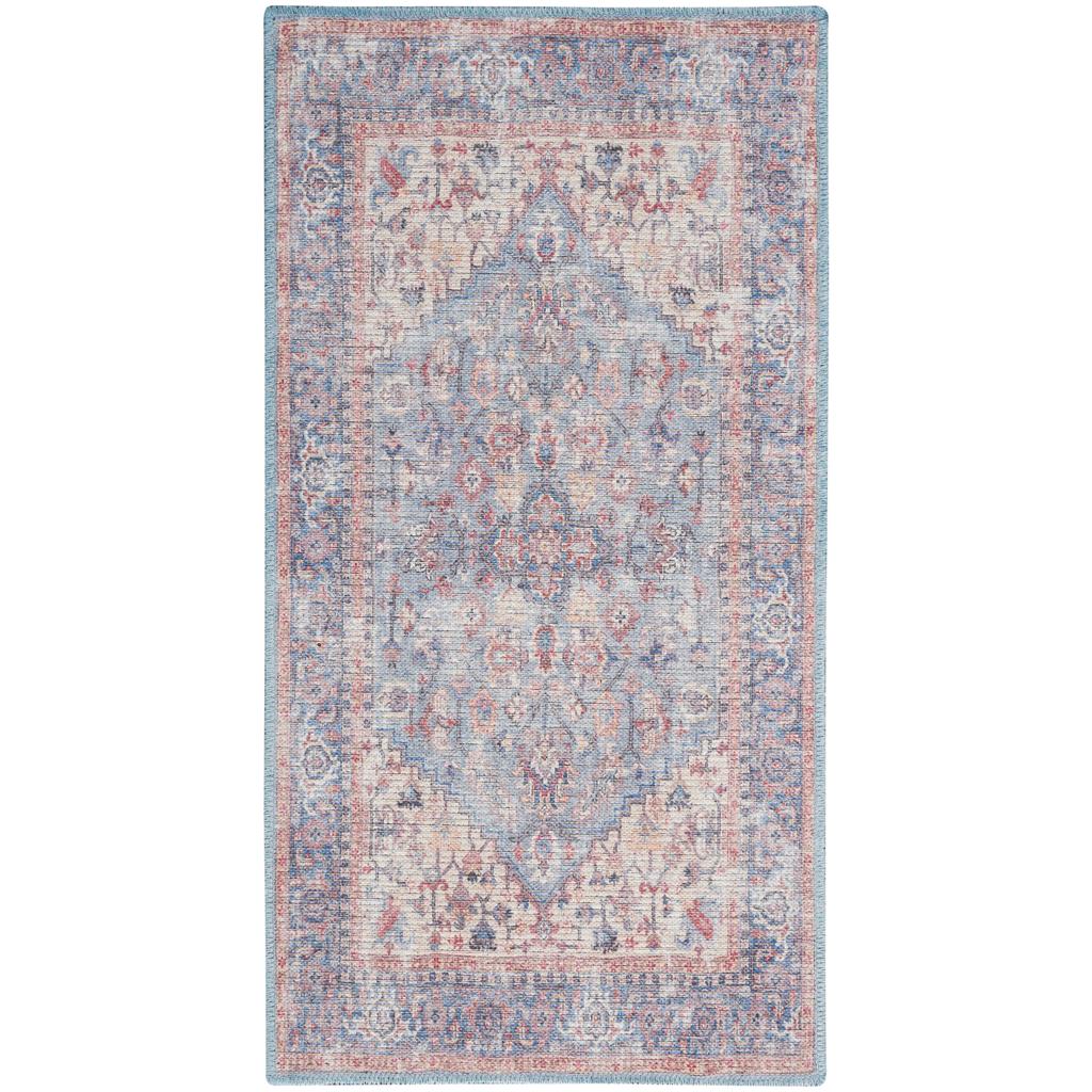 Nourison Home New Concept Washables SR104 Blue Multicolor Indoor Rectangle Area Rug - Vintage Machine Woven Machine Made Low Pile