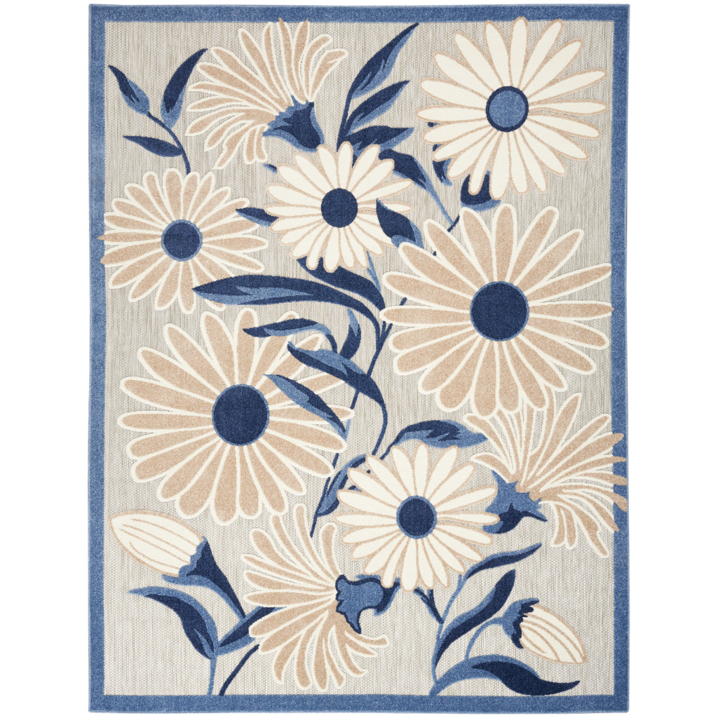Nourison Home Aloha ALH33 Machine Made Multicolor Rectangle Area Rug - Stain Resistant Indoor & Outdoor Low Pile Rug with Blue-Gray Floral Design-