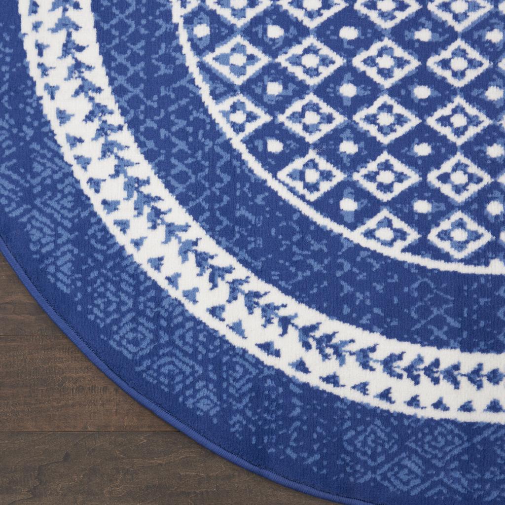 Nourison Home Whimsicle WHS13 Navy Indoor Round Area Rug - Farmhouse Power Loomed Machine Made Low Pile