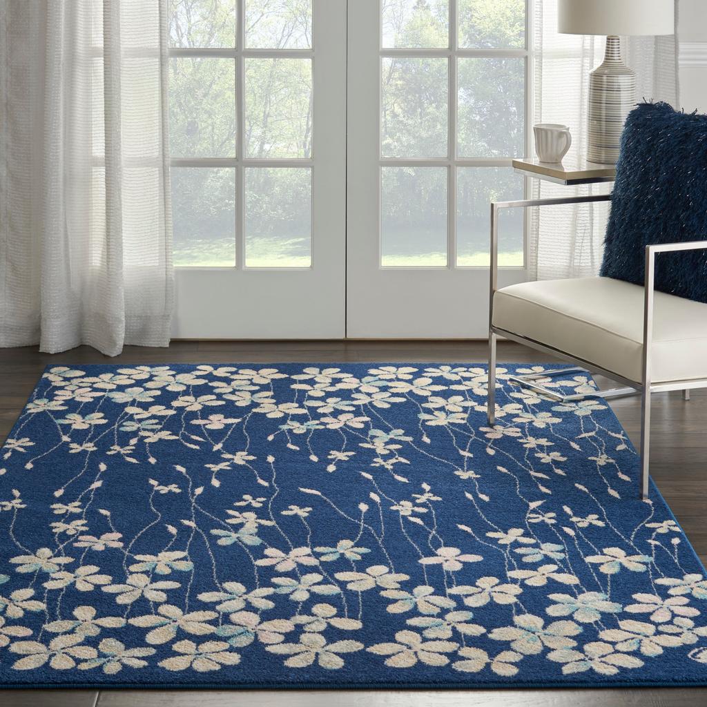 Nourison Home Tranquil TRA04 Navy Blue Navy Indoor Rectangle Area Rug - Contemporary Power Loomed Machine Made Medium Pile