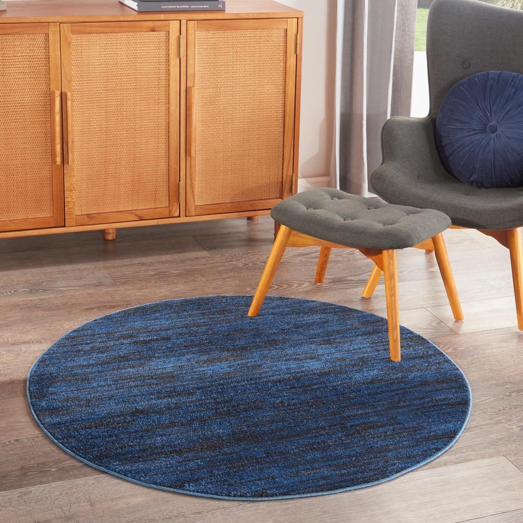 Nourison Home Nourison Essentials NRE01 Midnight Blue Indoor/Outdoor Round Area Rug - Outdoor Power Loomed Machine Made Low Pile