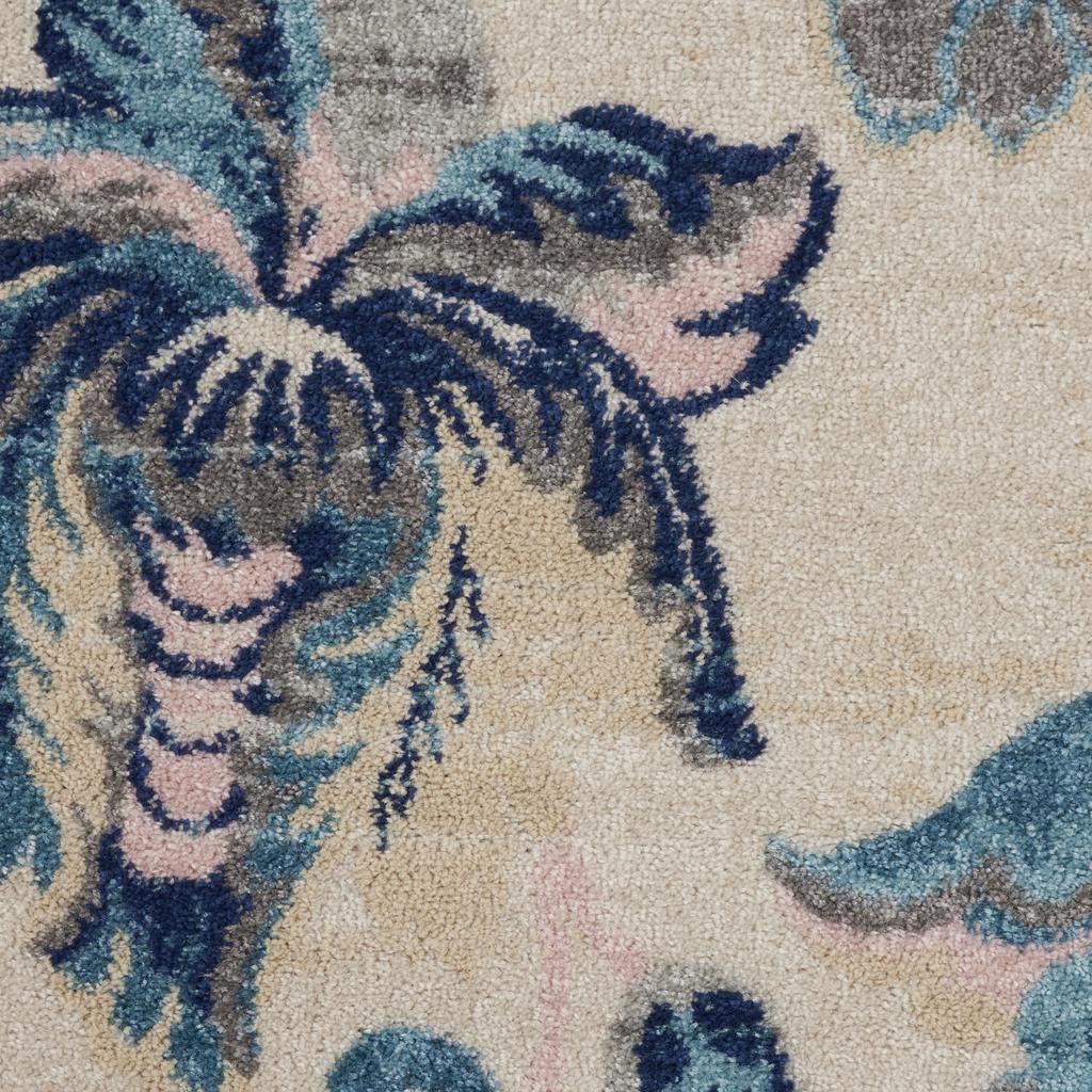 Nourison Home Tranquil TRA02 Ivory Light Blue Ivory/Light Blue Indoor Round Area Rug - Farmhouse Power Loomed Machine Made Medium Pile