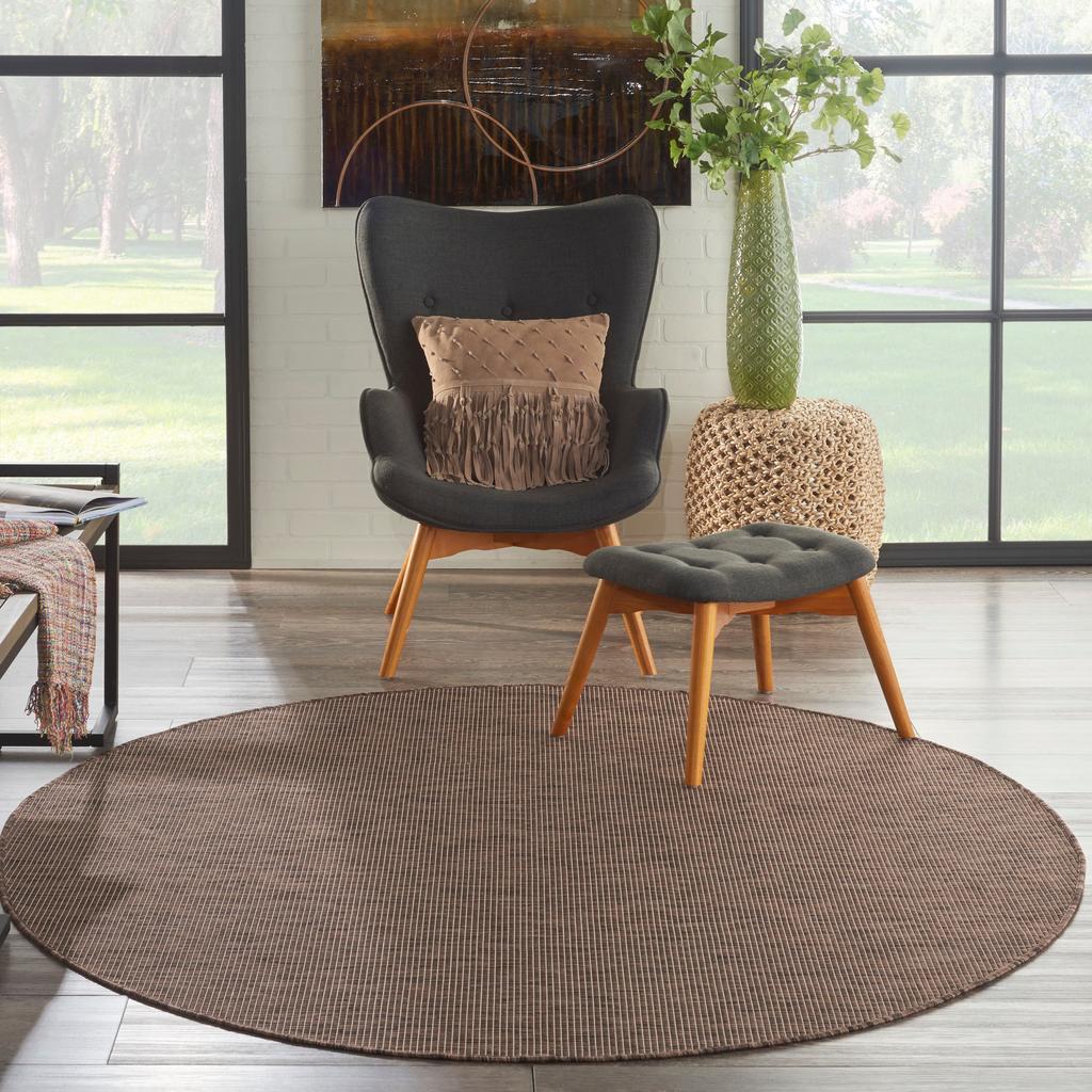 Nourison Home Positano POS01 Natural Indoor/Outdoor Round Area Rug - Modern Power Loomed Machine Made Low Pile