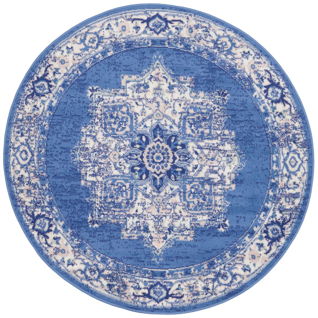 Nourison Home Whimsicle WHS03 Navy Indoor Round Area Rug - Farmhouse Power Loomed Machine Made Low Pile