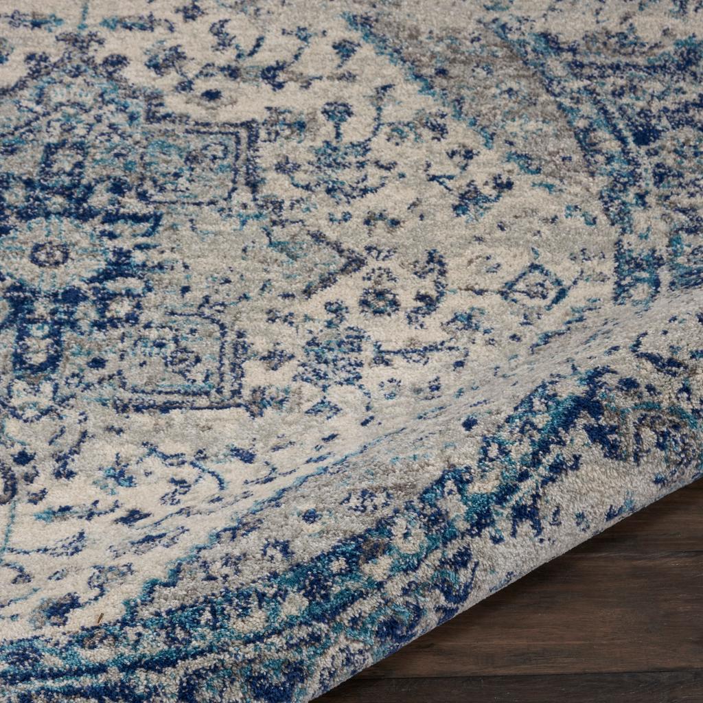 Nourison Home Tranquil TRA06 Navy Blue and White Ivory/Light Blue Indoor Round Area Rug - Vintage Power Loomed Machine Made Medium Pile