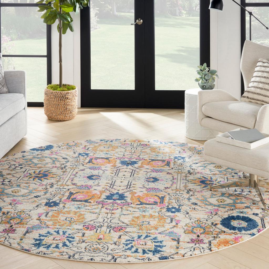 Nourison Home Passion PSN01 Ivory Ivory/Multi Indoor Round Area Rug - Bohemian Power Loomed Machine Made Medium Pile
