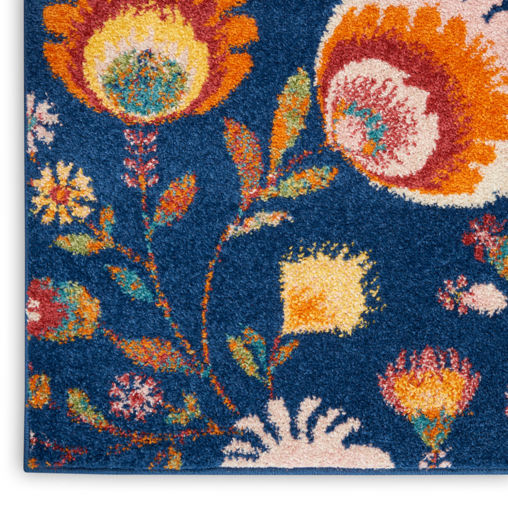 Nourison Home Allur ALR08 Multicolor Runner - Power Loomed Indoor Low Pile Floral Design Runner with Blue Background