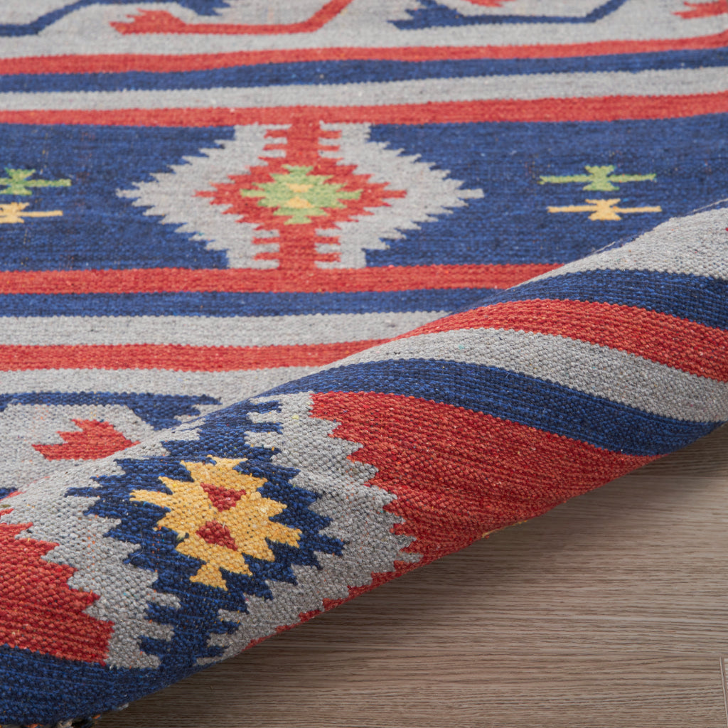 Nourison Home Baja BAJ03 Handmade Multicolor Rectangle Area Rug - Reversible Indoor Rug with Blue &amp; Red Stripes
