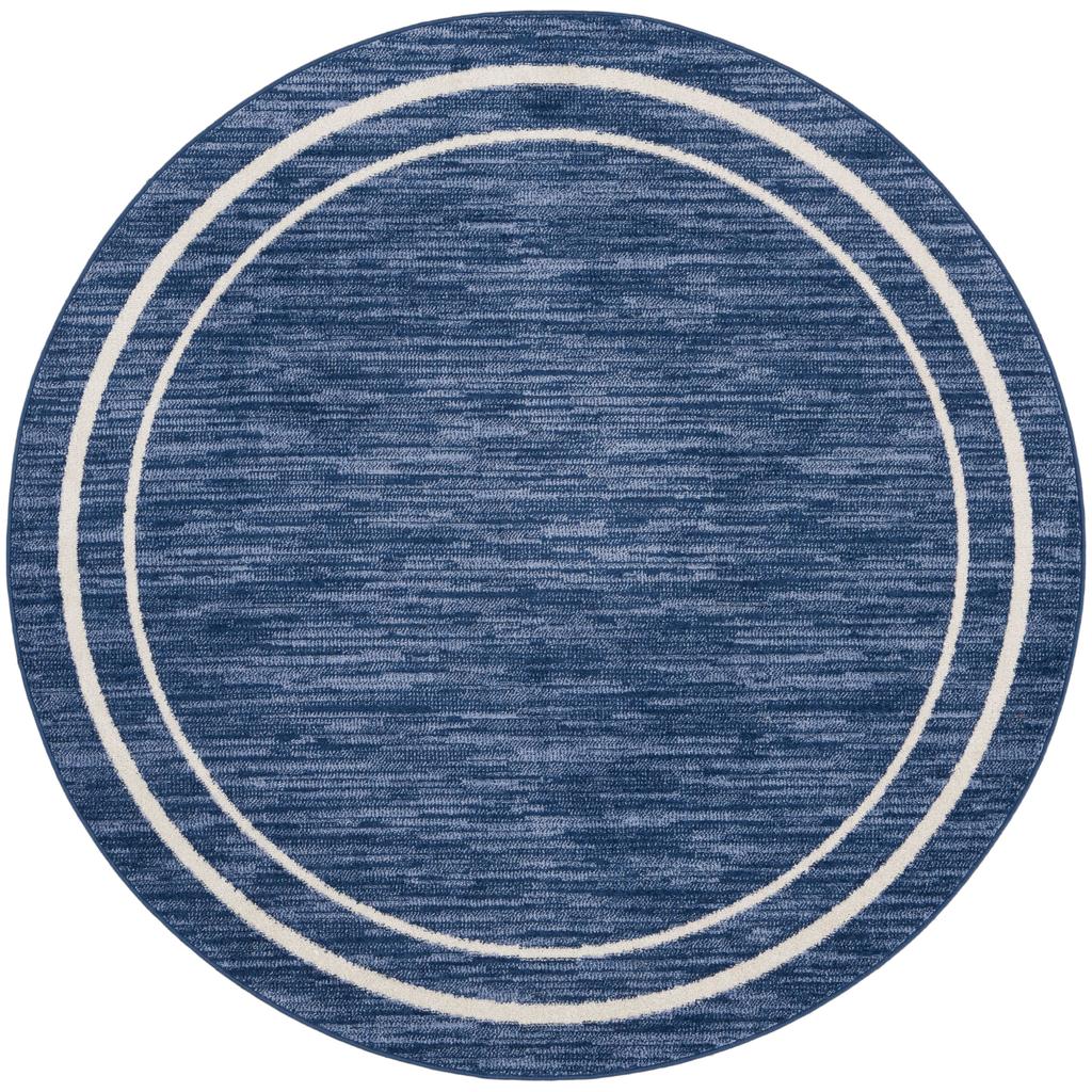 Nourison Home Nourison Essentials NRE02 Navy Ivory Navy/Ivory Indoor/Outdoor Round Area Rug - Contemporary Power Loomed Machine Made Low Pile