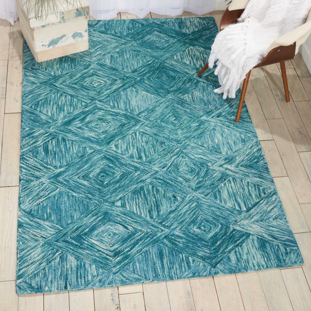 Nourison Home Linked LNK01 Aqua Blue Rectangle Indoor Area Rug - Hand Tufted Rug Made of 100% Wool