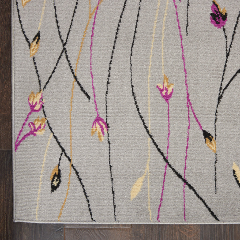 Nourison Home Grafix GRF15 Gray Indoor Runner - Power Loomed Medium Pile Runner with Floral Design