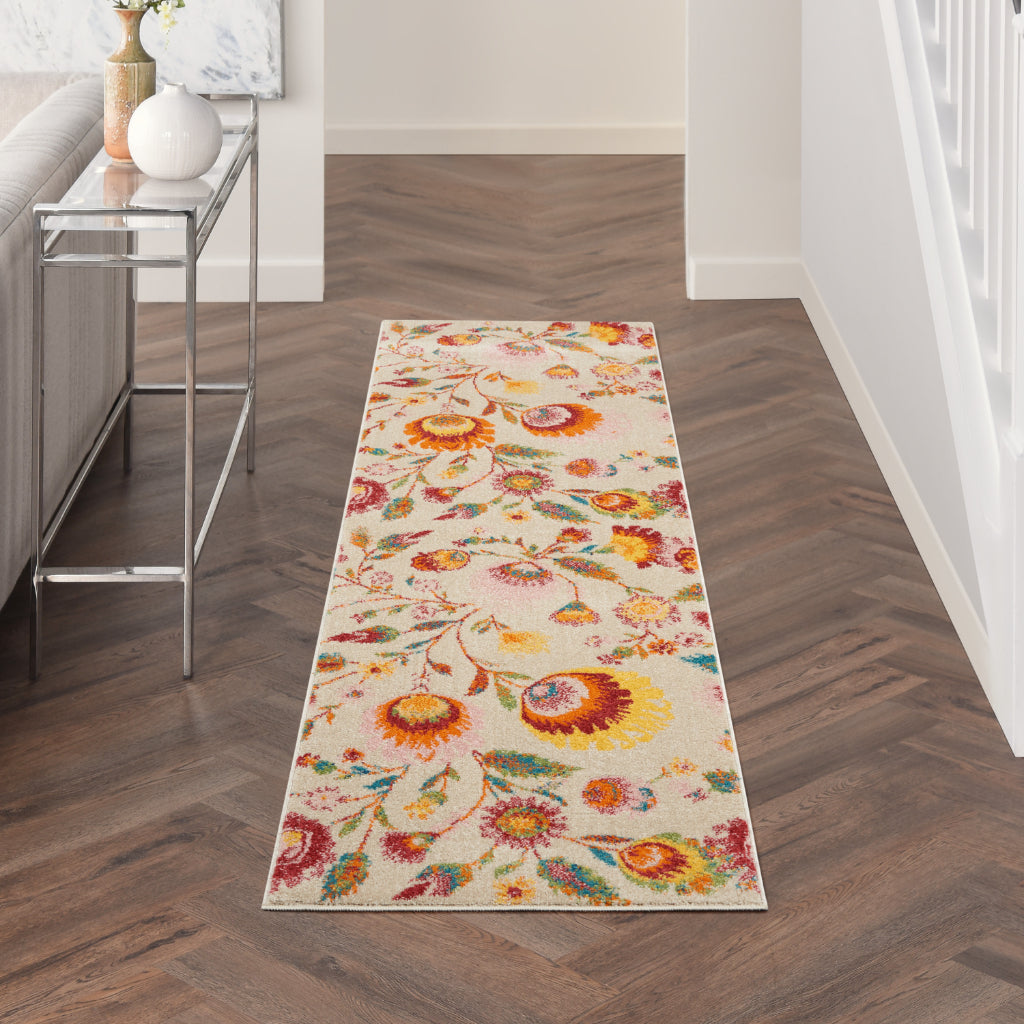 Nourison Home Allur ALR08 Multicolor Runner - Power Loomed Indoor Low Pile Floral Design Runner with White Background