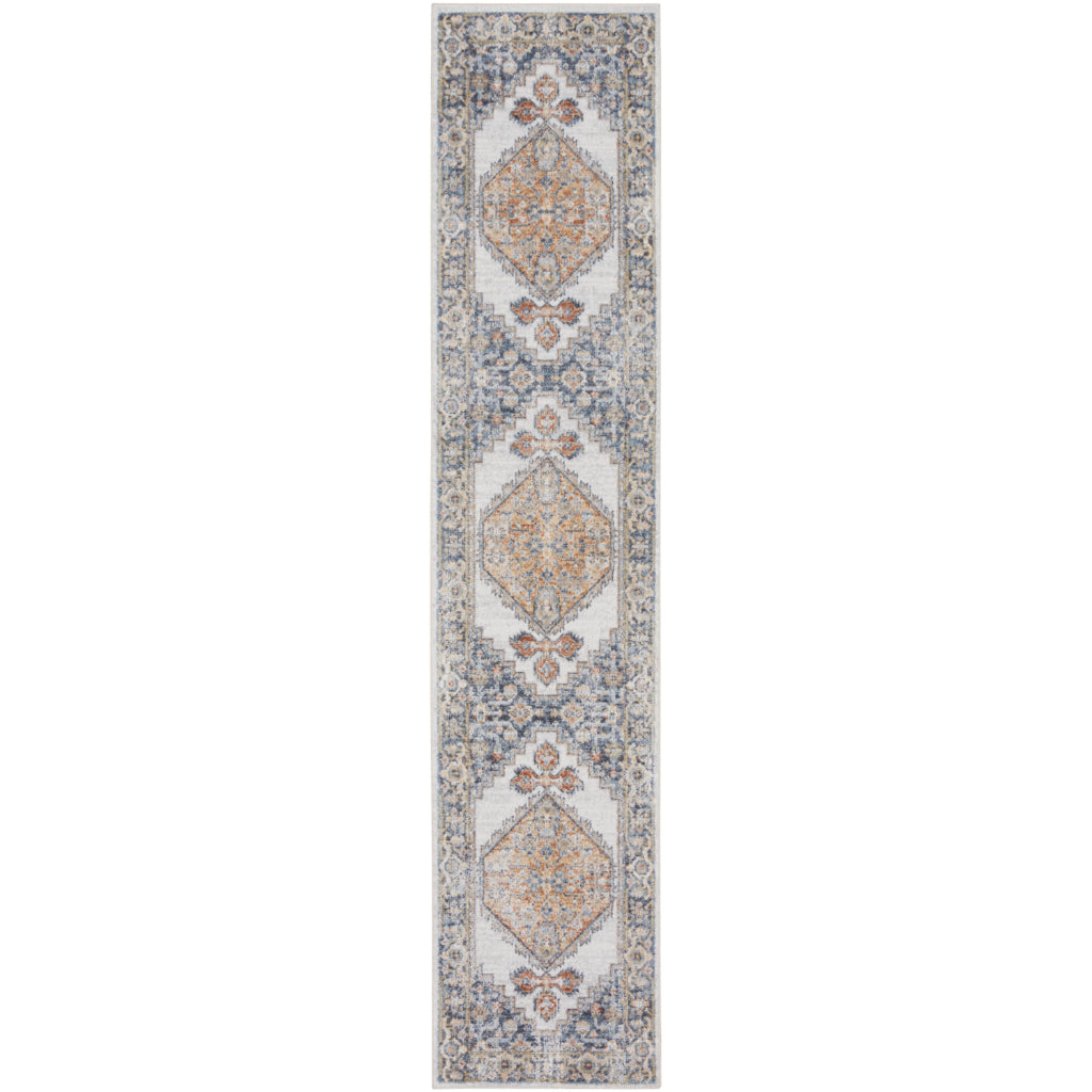 Nourison Home Astra ASW11 Multicolor Machine Washable Indoor Runner - Power Loomed Persian Runner with Faded Gray-Yellow Medallion Pattern-
